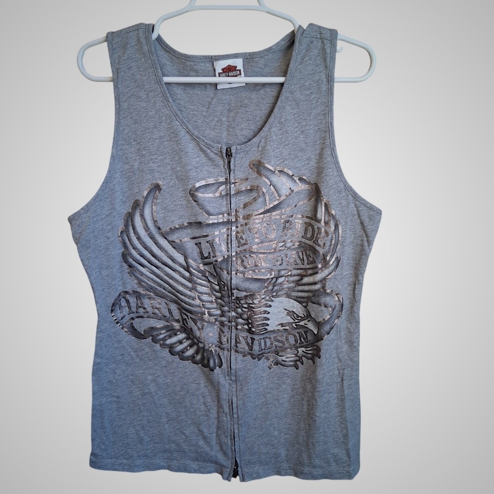 Harley Davidson Live To‎ RIde Full Zip Tank Florida Gray Silver Moto Large EUC